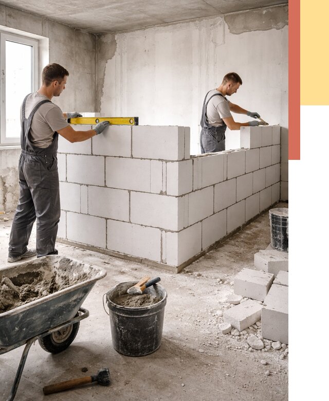 Кладка перегородок из ПГП в донском от 2533 руб./м2 — монтаж и возведение под ключ | ОТДЕЛОЧНИК-Днс