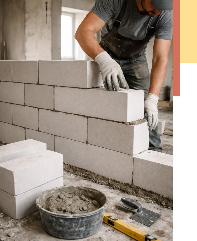 Кладка перегородок из силикатного блока в донском от 4053 руб. под ключ | ОТДЕЛОЧНИК-Днс