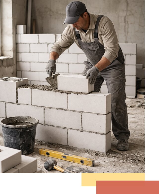 Кладка перегородок из силикатного блока в донском