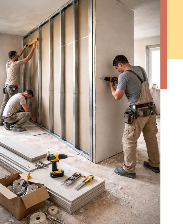 Монтаж однослойной перегородки из гипсокартона в донском от 659 руб. | ОТДЕЛОЧНИК-Днс