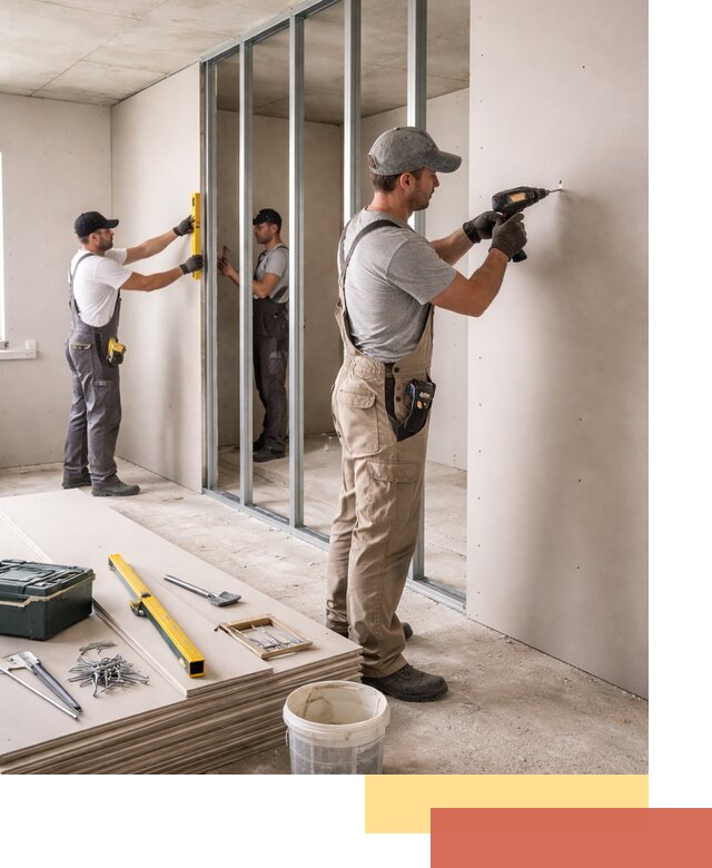 Однослойная перегородка из гипсокартона в донском под ключ, монтаж и отделка