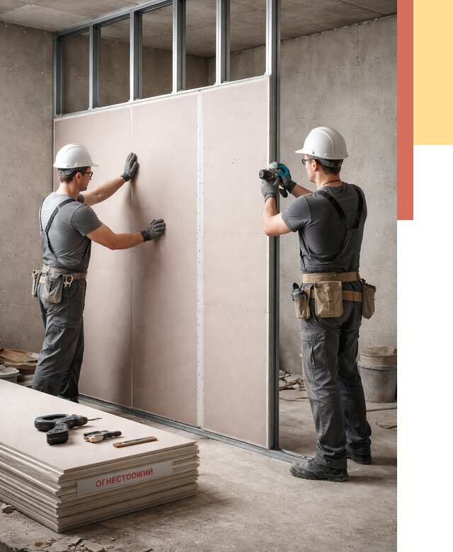 Перегородка из огнестойкого гипсокартона в донском от 1874 руб. под ключ | ОТДЕЛОЧНИК-Днс