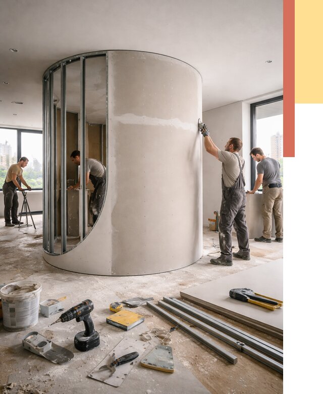 Радиусная перегородка из гипсокартона в донском от 2938 руб. под ключ | ОТДЕЛОЧНИК-Днс