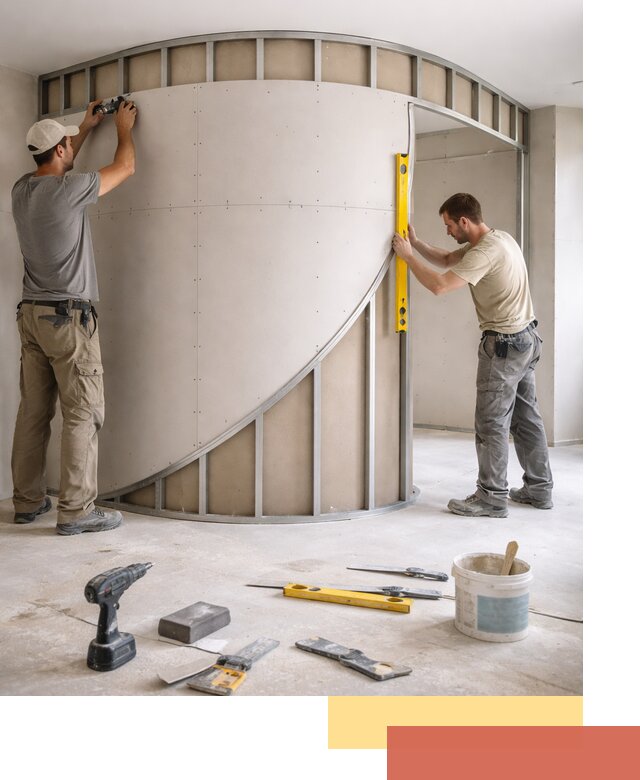 Радиусная перегородка из гипсокартона в донском под ключ