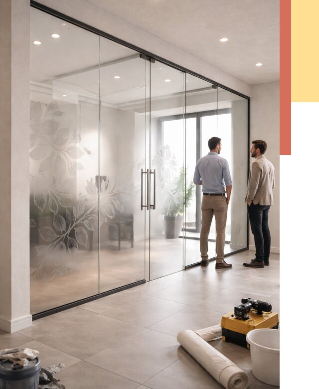 Стеклянные перегородки с рисунком в донском от 12665 руб. монтаж и нанесение | ОТДЕЛОЧНИК-Днс