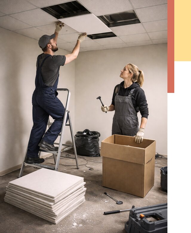 Демонтаж потолочной плитки в донском от 4559 руб. быстро и недорого | ОТДЕЛОЧНИК-Днс