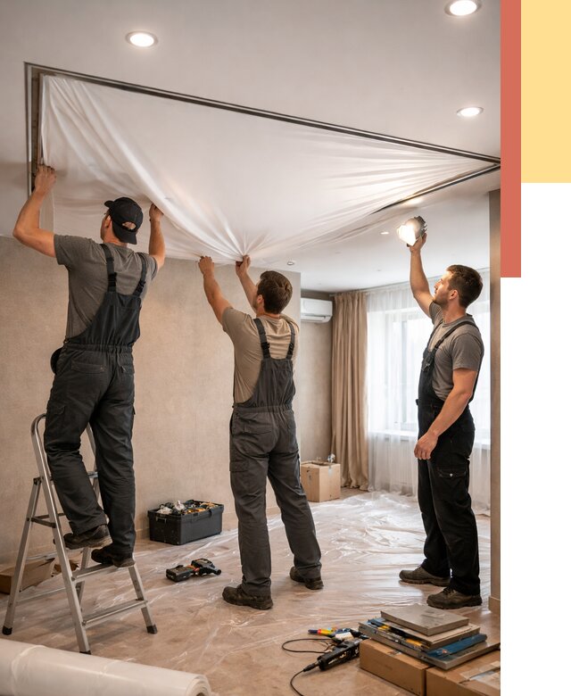 Монтаж ПВХ натяжного потолка в донском от 3546 руб. под ключ | ОТДЕЛОЧНИК-Днс