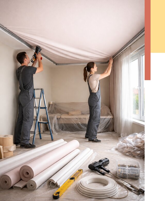 Монтаж цветного натяжного потолка в донском от 4255 руб/м² — быстро и недорого | ОТДЕЛОЧНИК-Днс