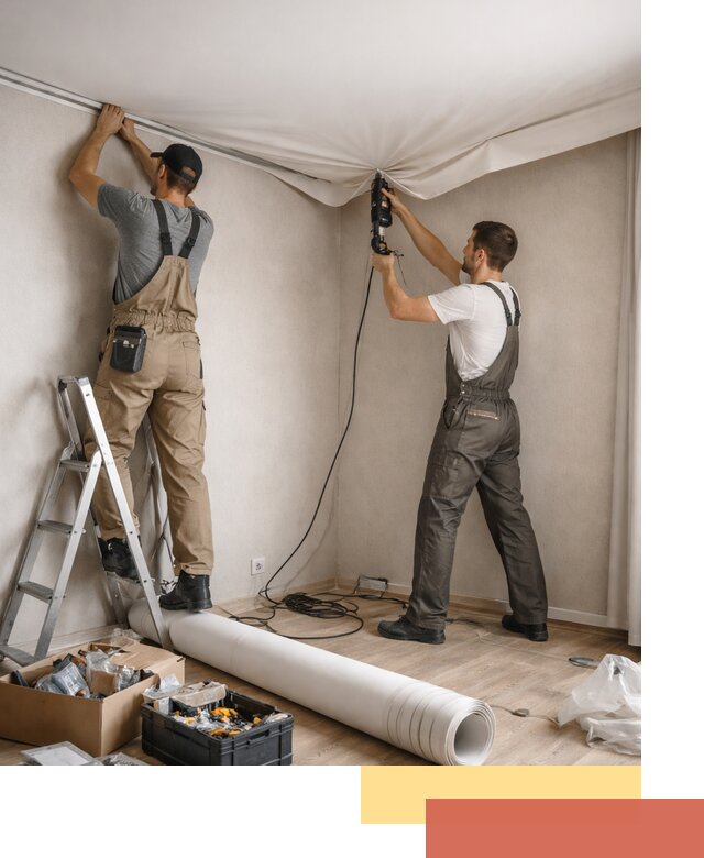 Монтаж цветного натяжного потолка в донском за один день