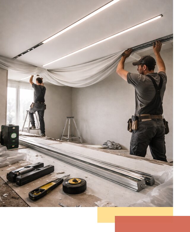 Монтаж натяжных потолков со световыми линиями в донском