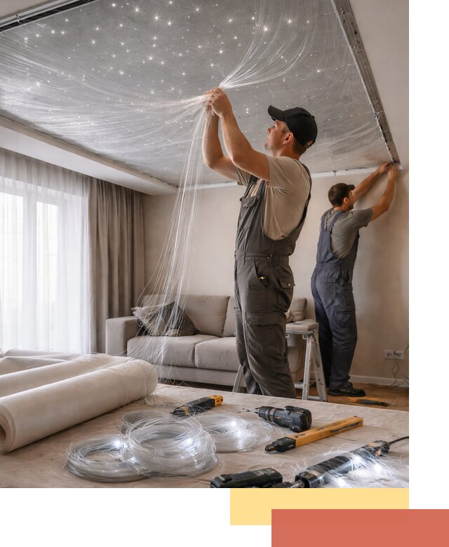 Монтаж натяжного потолка «Звездное небо» в донском