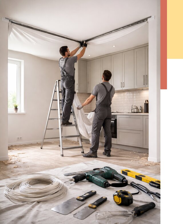 Установка натяжного потолка на кухне в донском от 2432 руб. | ОТДЕЛОЧНИК-Днс