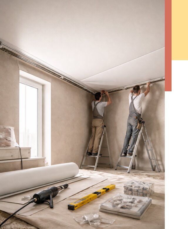 Монтаж натяжного потолка в спальне в донском от 3850 руб. под ключ | ОТДЕЛОЧНИК-Днс