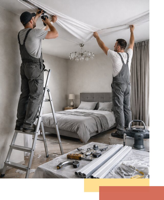 Монтаж натяжного потолка в спальне в донском