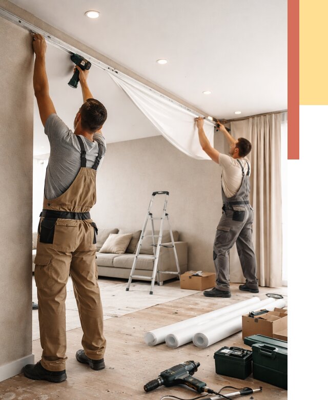 Монтаж натяжного потолка в гостиной в донском от 557 руб. | ОТДЕЛОЧНИК-Днс