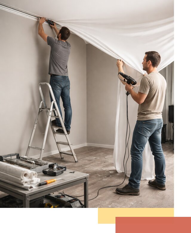 Монтаж натяжного потолка в студии в донском