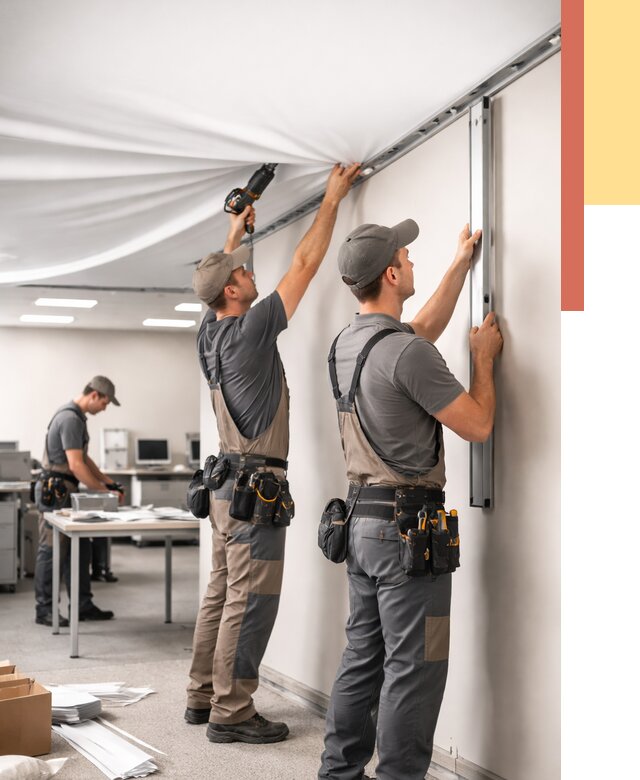 Монтаж натяжного потолка в офисе в донском от 456 руб/м² — быстро и недорого | ОТДЕЛОЧНИК-Днс