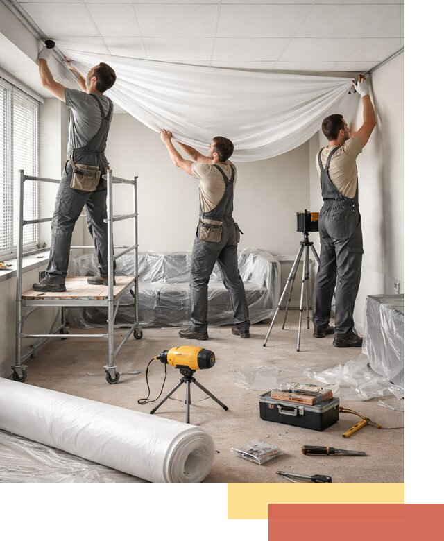 Монтаж натяжного потолка в офисе в донском