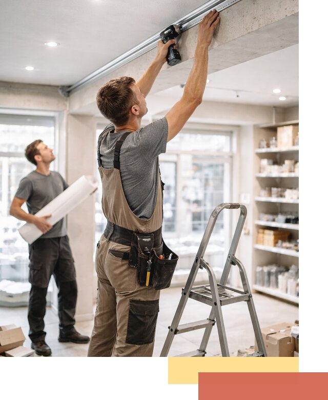 Монтаж натяжных потолков в магазине в донском