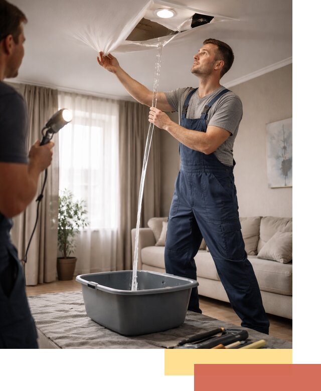 Слив воды с натяжного потолка в донском быстро и аккуратно