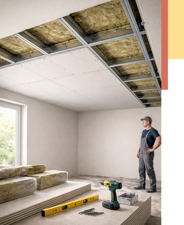 Звукоизоляция потолка ГКЛ в донском от 963 руб. — монтаж под ключ | ОТДЕЛОЧНИК-Днс