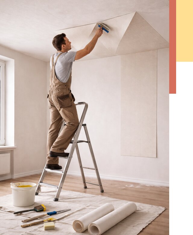 Поклейка обоев на потолок в донском от 4559 руб. быстро и недорого | ОТДЕЛОЧНИК-Днс